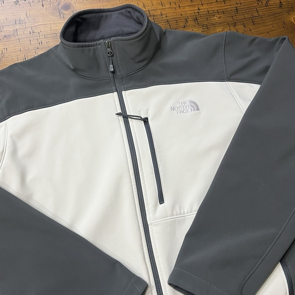 The North Face Mens Full Zip Soft Shell Jacket Size Large Two Tone Gray Beige